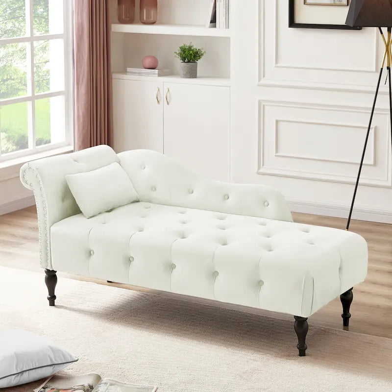 60.6 Velvet Upholstered Button Tufted Chaise Lounge Chair with Nailheads