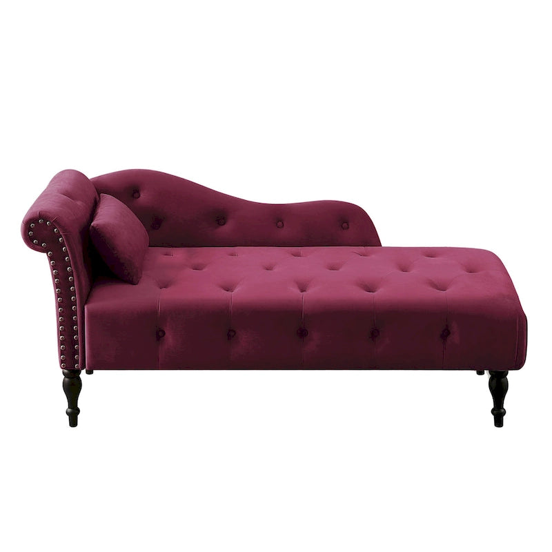 60.6 Velvet Upholstered Button Tufted Chaise Lounge Chair with Nailheads