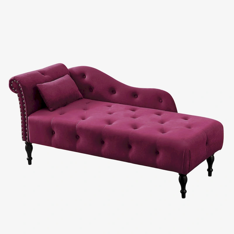 60.6 Velvet Upholstered Button Tufted Chaise Lounge Chair with Nailheads