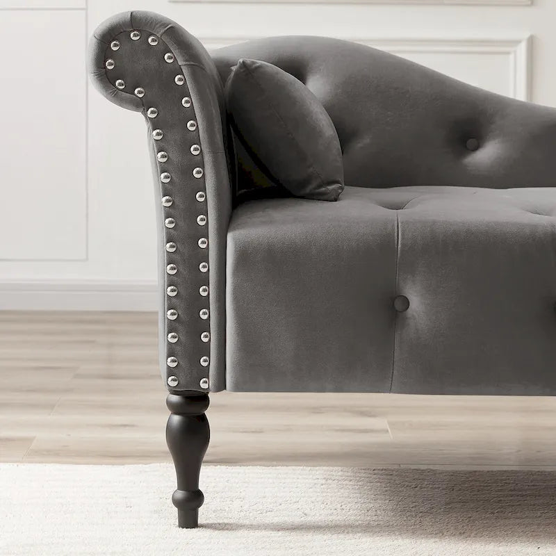 60.6 Velvet Upholstered Button Tufted Chaise Lounge Chair with Nailheads