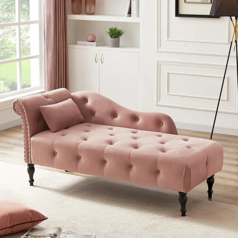 60.6 Velvet Upholstered Button Tufted Chaise Lounge Chair with Nailheads