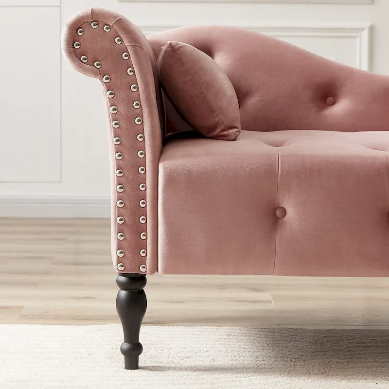 60.6 Velvet Upholstered Button Tufted Chaise Lounge Chair with Nailheads
