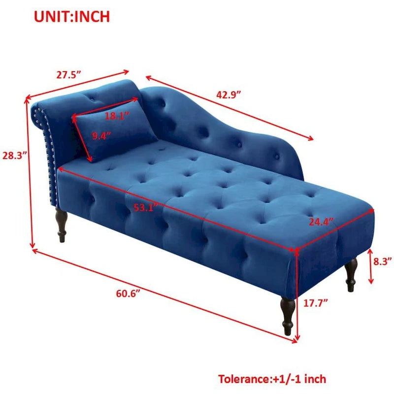 60.6 Velvet Upholstered Button Tufted Chaise Lounge Chair with Nailheads
