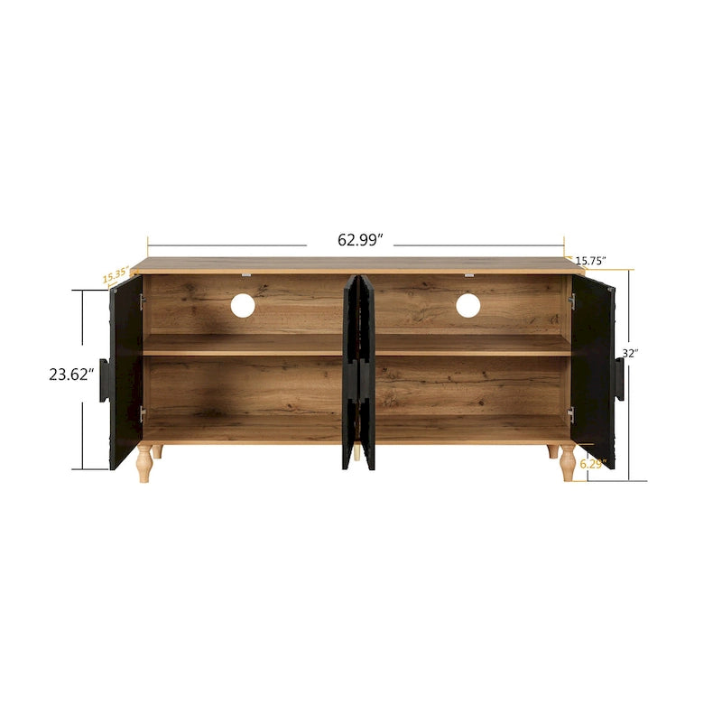 Carved Flower Door Large Storage Sideboard Cabinet with Shelves