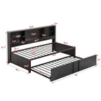 Twin Size Metal Upholstered Daybed w/ Twin Size Trundle Bunk Bed Frame & USB Ports & Storage Shelves Space-Saving, Easy Assembly