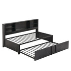 Twin Size Metal Upholstered Daybed w/ Twin Size Trundle Bunk Bed Frame & USB Ports & Storage Shelves Space-Saving, Easy Assembly