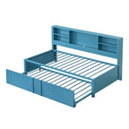 Twin Size Metal Upholstered Daybed w/ Twin Size Trundle Bunk Bed Frame & USB Ports & Storage Shelves Space-Saving, Easy Assembly