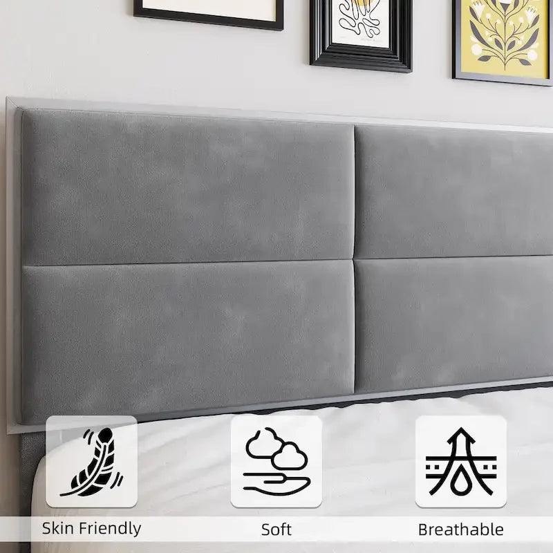 Bed Frame Upholstered Platform with Square Velvet Headboard
