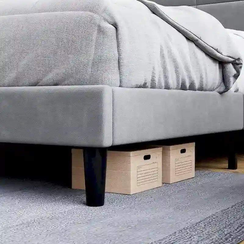 Bed Frame Upholstered Platform with Square Velvet Headboard