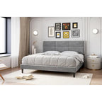 Bed Frame Upholstered Platform with Square Velvet Headboard