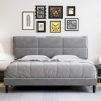 Bed Frame Upholstered Platform with Square Velvet Headboard