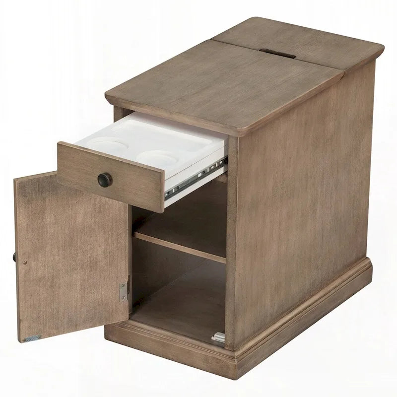 End Table Side Table with USB Ports and One Multifunctional Drawer with cup holders