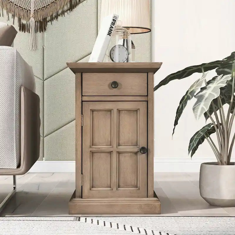 End Table Side Table with USB Ports and One Multifunctional Drawer with cup holders
