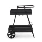 Modern Industrial Bar Cart with Iron Frame, Wheelbarrow-Inspired Design, Wine Bottle Holders and Mobile Rolling Wheels