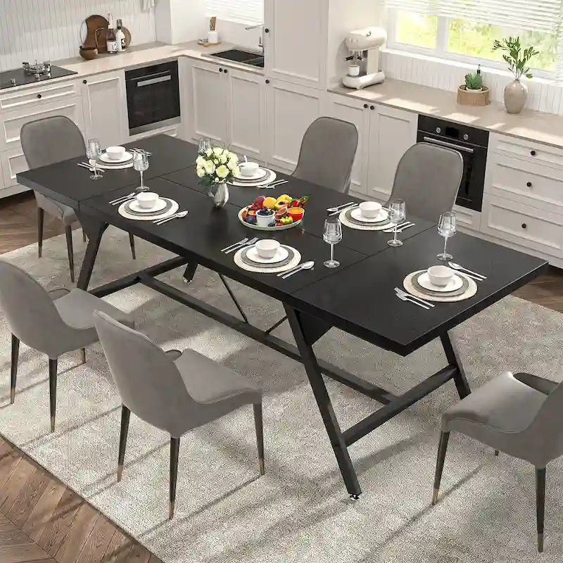 Farmhouse Dining Table for 8 People, 70.8-Inch Rectangular Wood Kitchen Table