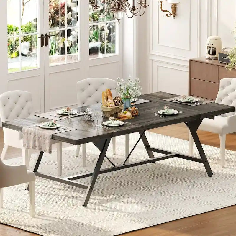 Farmhouse Dining Table for 8 People, 70.8-Inch Rectangular Wood Kitchen Table