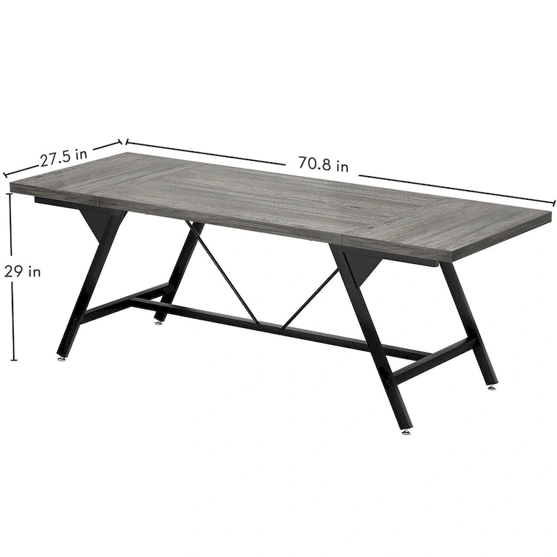 Farmhouse Dining Table for 8 People, 70.8-Inch Rectangular Wood Kitchen Table