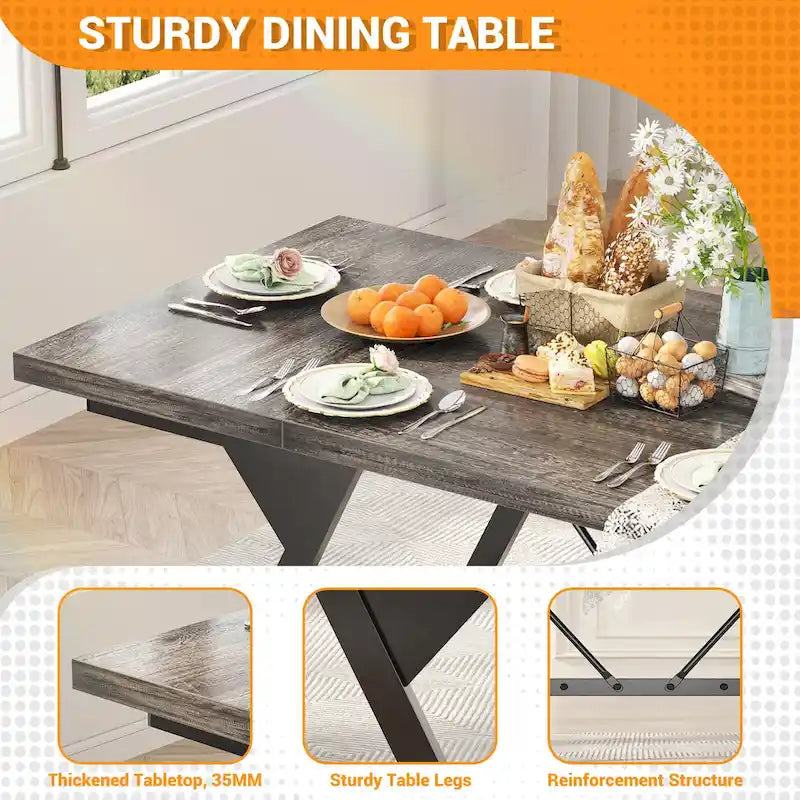 Farmhouse Dining Table for 8 People, 70.8-Inch Rectangular Wood Kitchen Table
