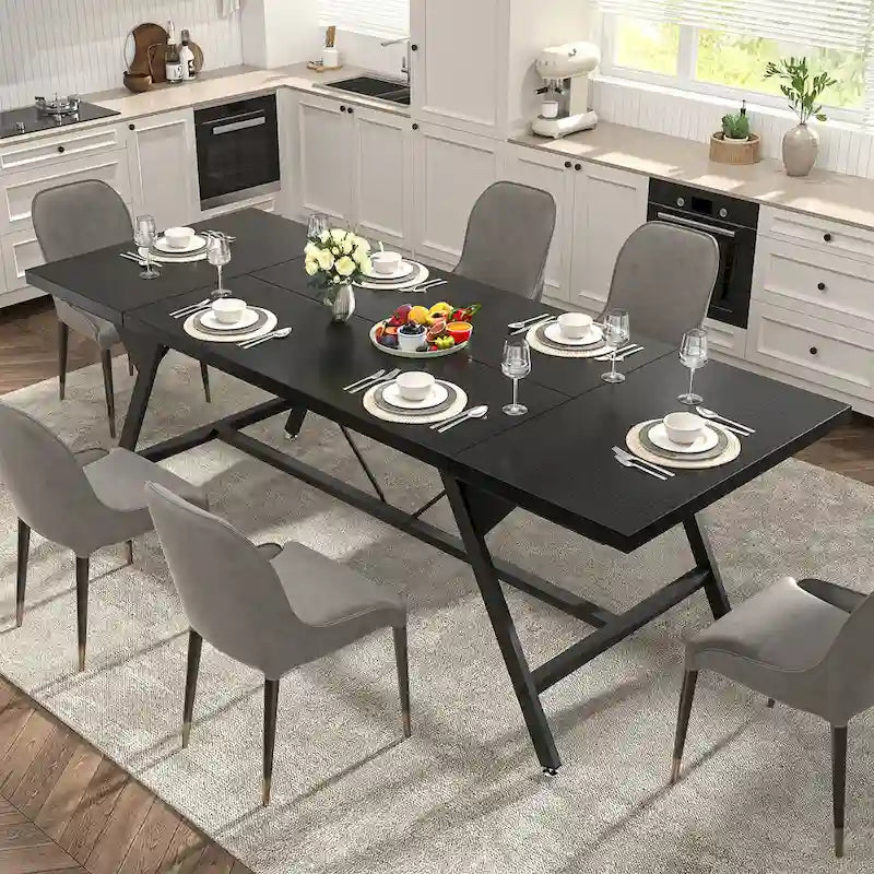 Farmhouse Dining Table for 8 People, 70.8-Inch Rectangular Wood Kitchen Table