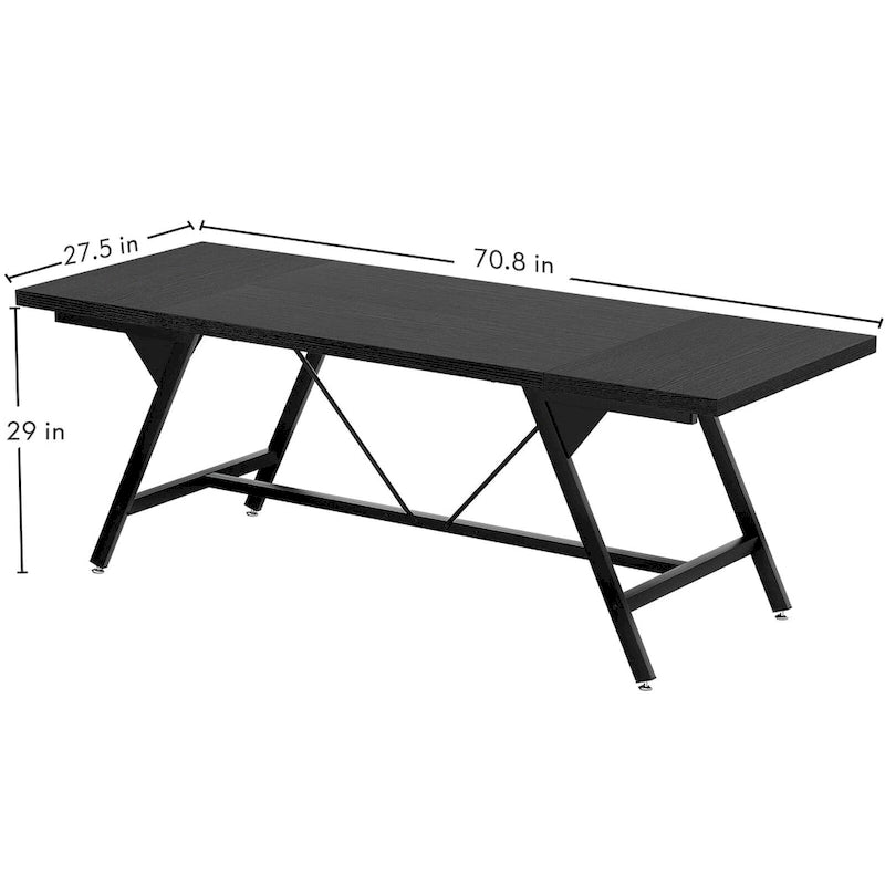 Farmhouse Dining Table for 8 People, 70.8-Inch Rectangular Wood Kitchen Table