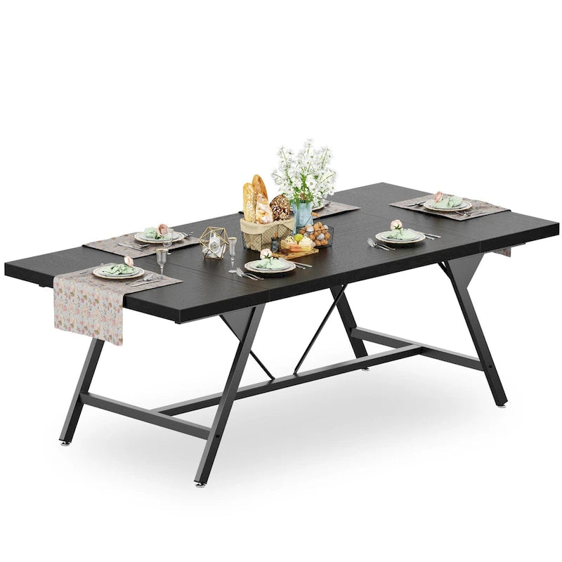 Farmhouse Dining Table for 8 People, 70.8-Inch Rectangular Wood Kitchen Table