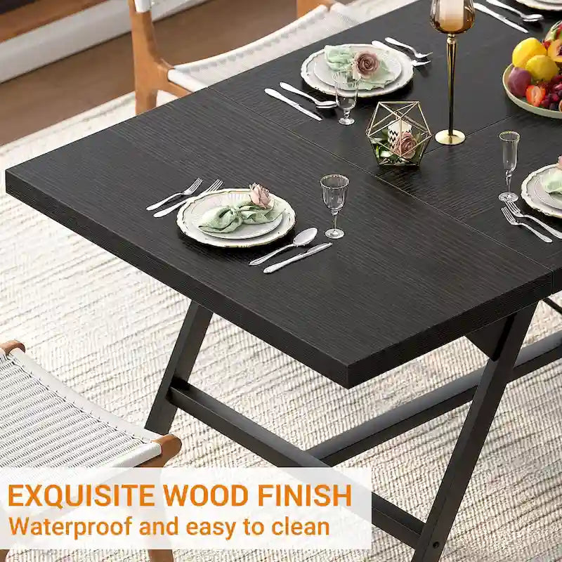 Farmhouse Dining Table for 8 People, 70.8-Inch Rectangular Wood Kitchen Table