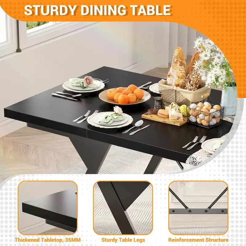 Farmhouse Dining Table for 8 People, 70.8-Inch Rectangular Wood Kitchen Table