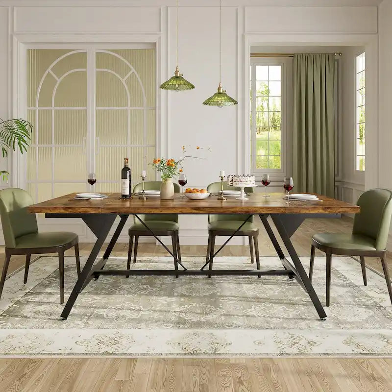 Farmhouse Dining Table for 8 People, 70.8-Inch Rectangular Wood Kitchen Table