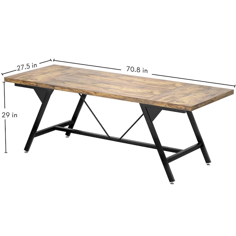 Farmhouse Dining Table for 8 People, 70.8-Inch Rectangular Wood Kitchen Table
