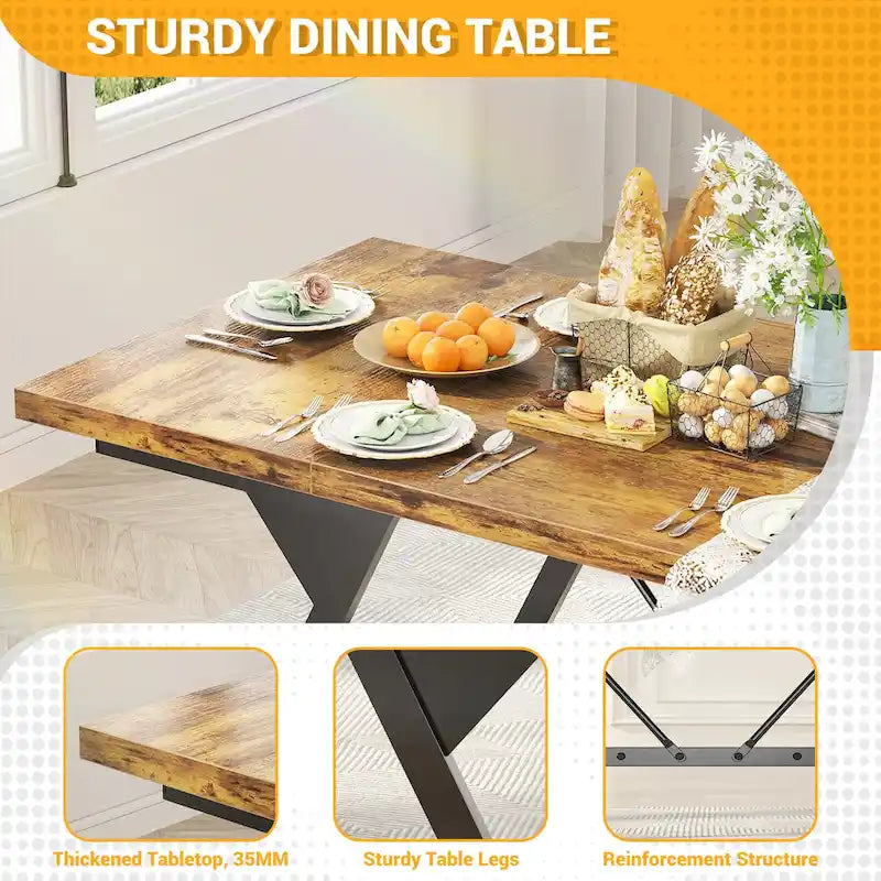 Farmhouse Dining Table for 8 People, 70.8-Inch Rectangular Wood Kitchen Table