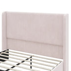 King Size Corduroy Upholstered Bed with 47 Wingback Headboard & Metal/Wood Frame (No Box Spring Needed)