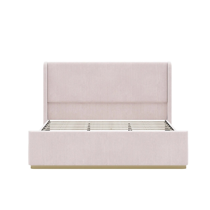 King Size Corduroy Upholstered Bed with 47 Wingback Headboard & Metal/Wood Frame (No Box Spring Needed)