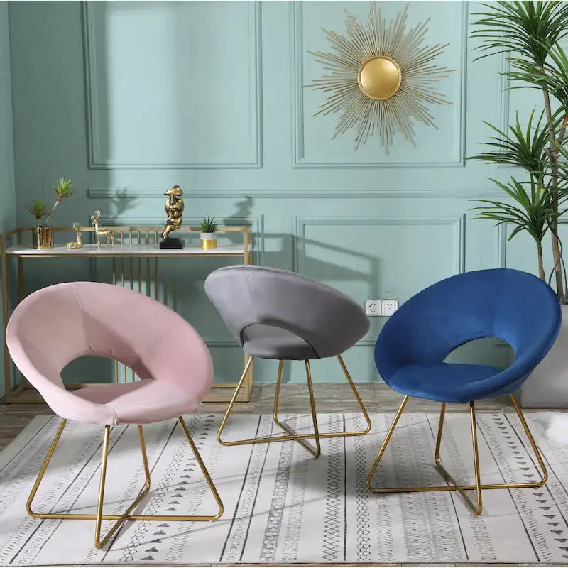 Pink Modern 28 Polyester Upholstered Accent Chair with Gold Tone Finished Base and Metal Sled Legs