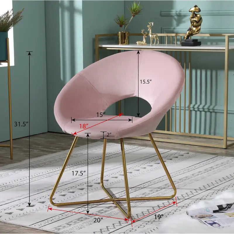 Pink Modern 28 Polyester Upholstered Accent Chair with Gold Tone Finished Base and Metal Sled Legs