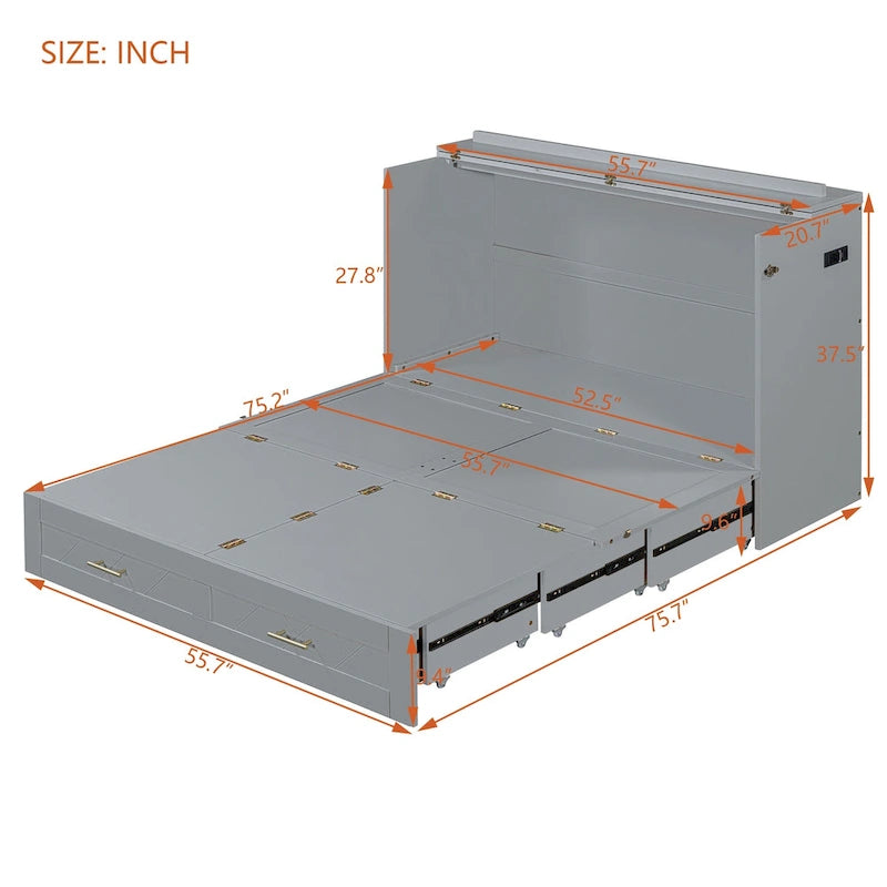 Wooden Loft Bed with Upholstered Storage Shelf and Desk
