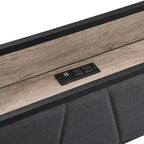 Black+Grey Full Size Metal Bed with Upholstered Storage Headboard and USB