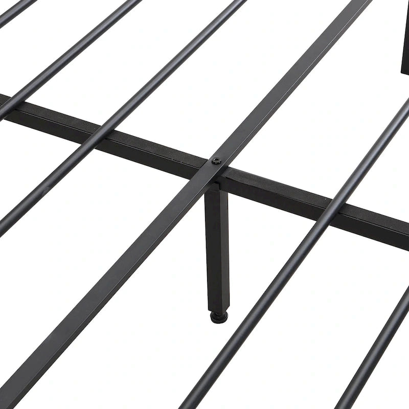 Black+Grey Full Size Metal Bed with Upholstered Storage Headboard and USB