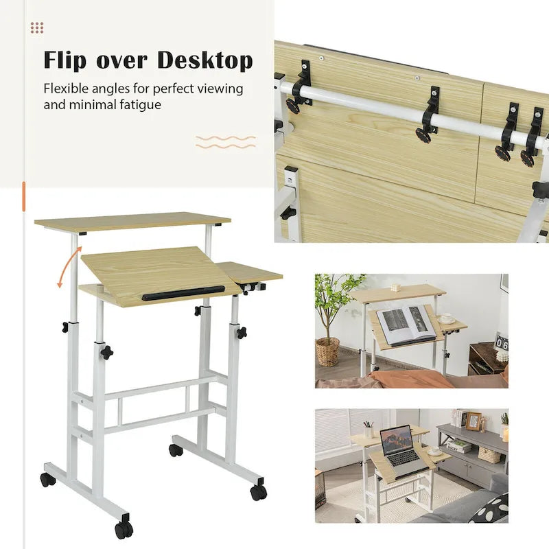 Mobile Stand up Desk Adjustable Computer Desk Tilting
