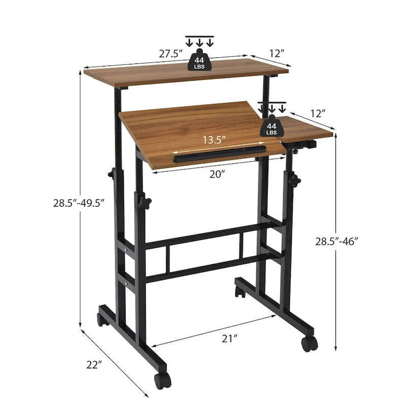 Mobile Stand up Desk Adjustable Computer Desk Tilting
