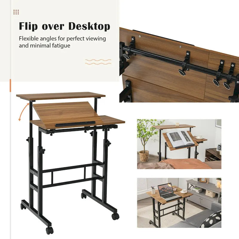 Mobile Stand up Desk Adjustable Computer Desk Tilting