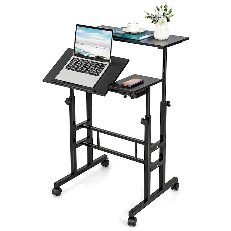Mobile Stand up Desk Adjustable Computer Desk Tilting