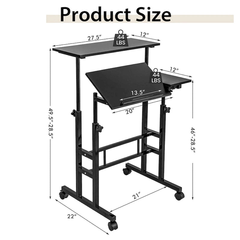 Mobile Stand up Desk Adjustable Computer Desk Tilting