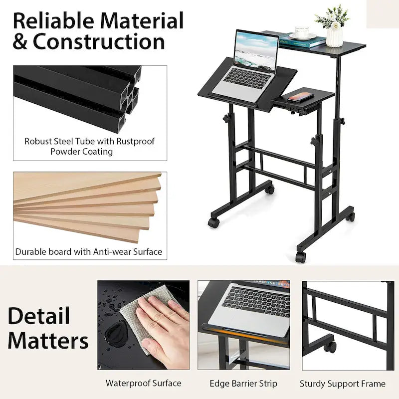Mobile Stand up Desk Adjustable Computer Desk Tilting