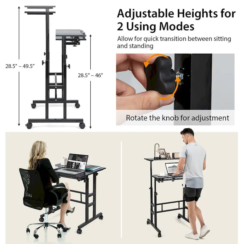 Mobile Stand up Desk Adjustable Computer Desk Tilting