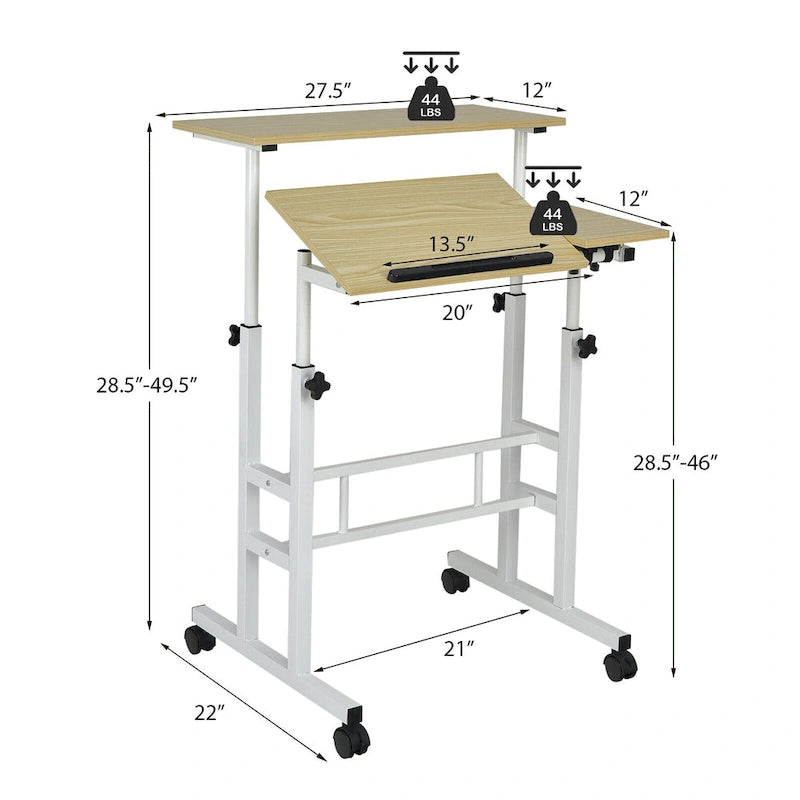 Mobile Stand up Desk Adjustable Computer Desk Tilting