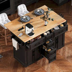 56.5 Kitchen Island with Drop Leaf and Charging Station, Rolling Kitchen Cart on Wheels with Drawers and Adjustable Shelves