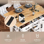 56.5 Kitchen Island with Drop Leaf and Charging Station, Rolling Kitchen Cart on Wheels with Drawers and Adjustable Shelves