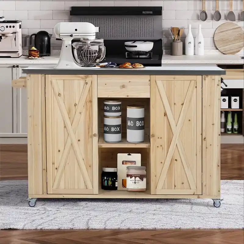 52.25 Outdoor Kitchen Island with Stainless Steel Top, Ample Storage Space, Towel and Spice Racks and a Bottle Opener