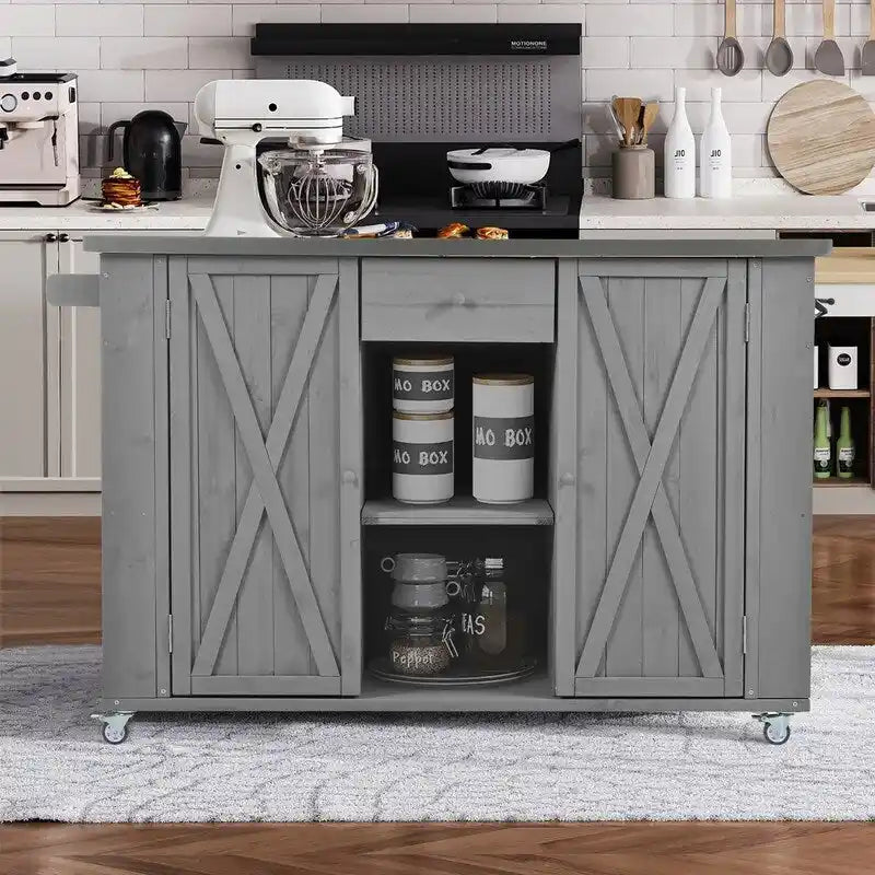 52.25 Outdoor Kitchen Island with Stainless Steel Top, Ample Storage Space, Towel and Spice Racks and a Bottle Opener