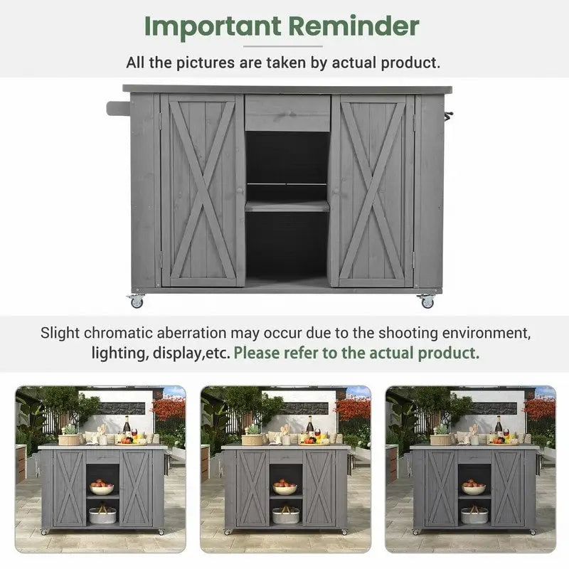 52.25 Outdoor Kitchen Island with Stainless Steel Top, Ample Storage Space, Towel and Spice Racks and a Bottle Opener